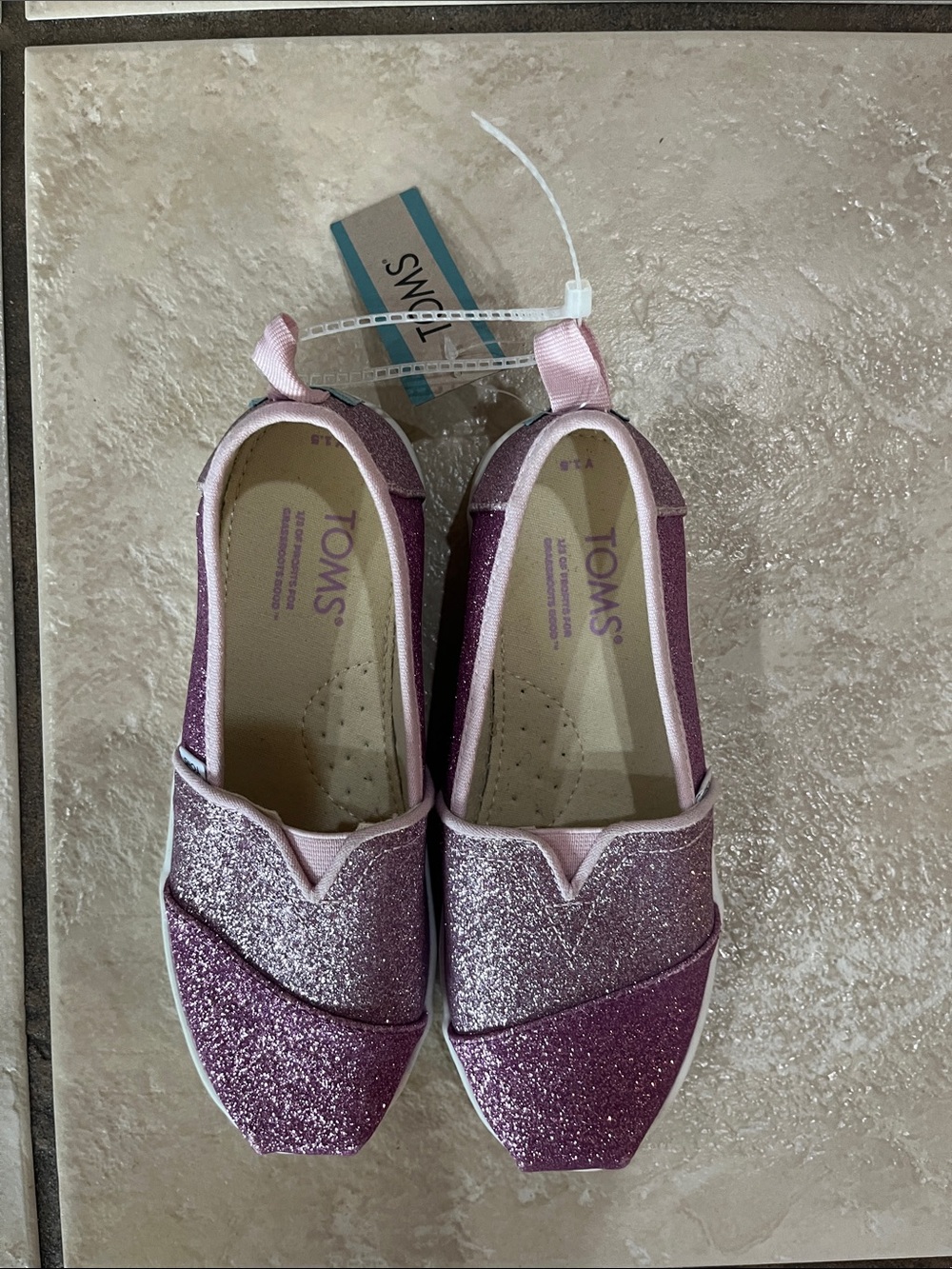 Toms Pink and Purple Glitter Slip-On Flats
